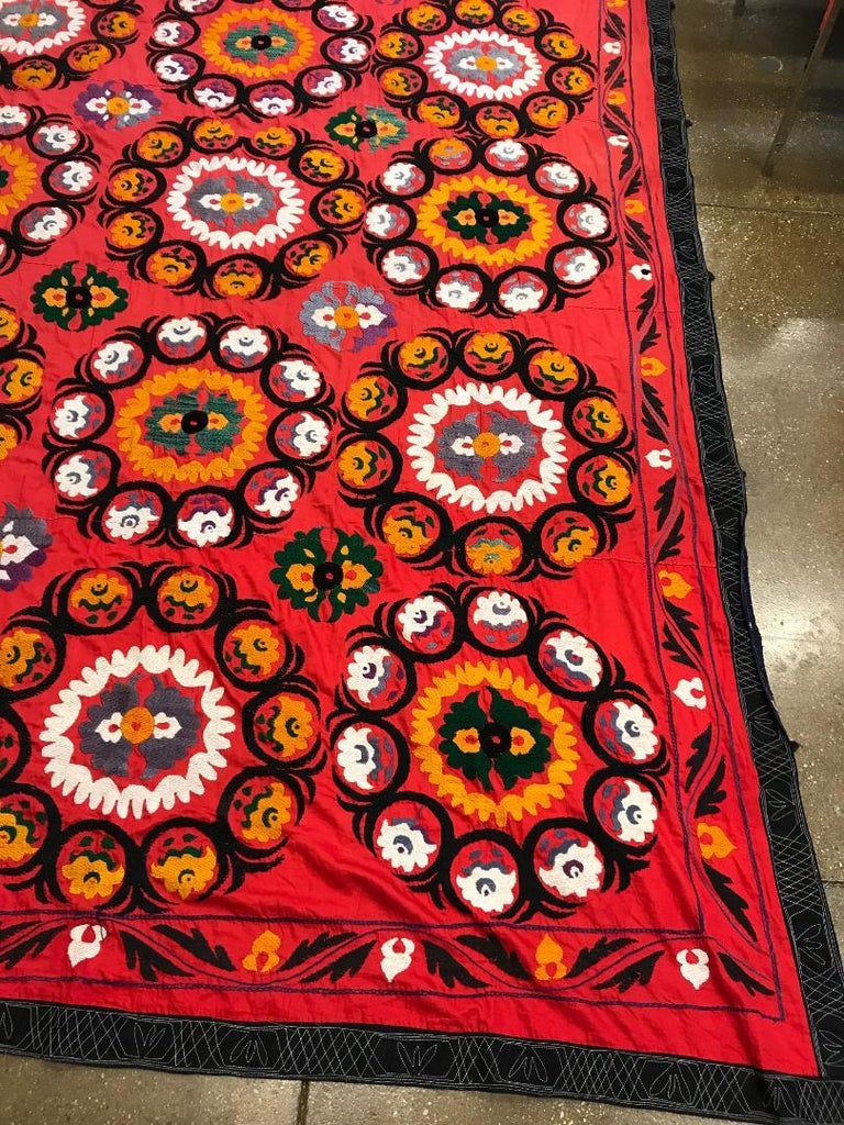 Large Uzbek Suzani Embroidery Wall Hanging For Sale at 1stDibs