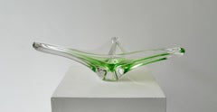Large Val Saint Lambert Art Glass Green Centerpiece or Vide-Poche, 1950s