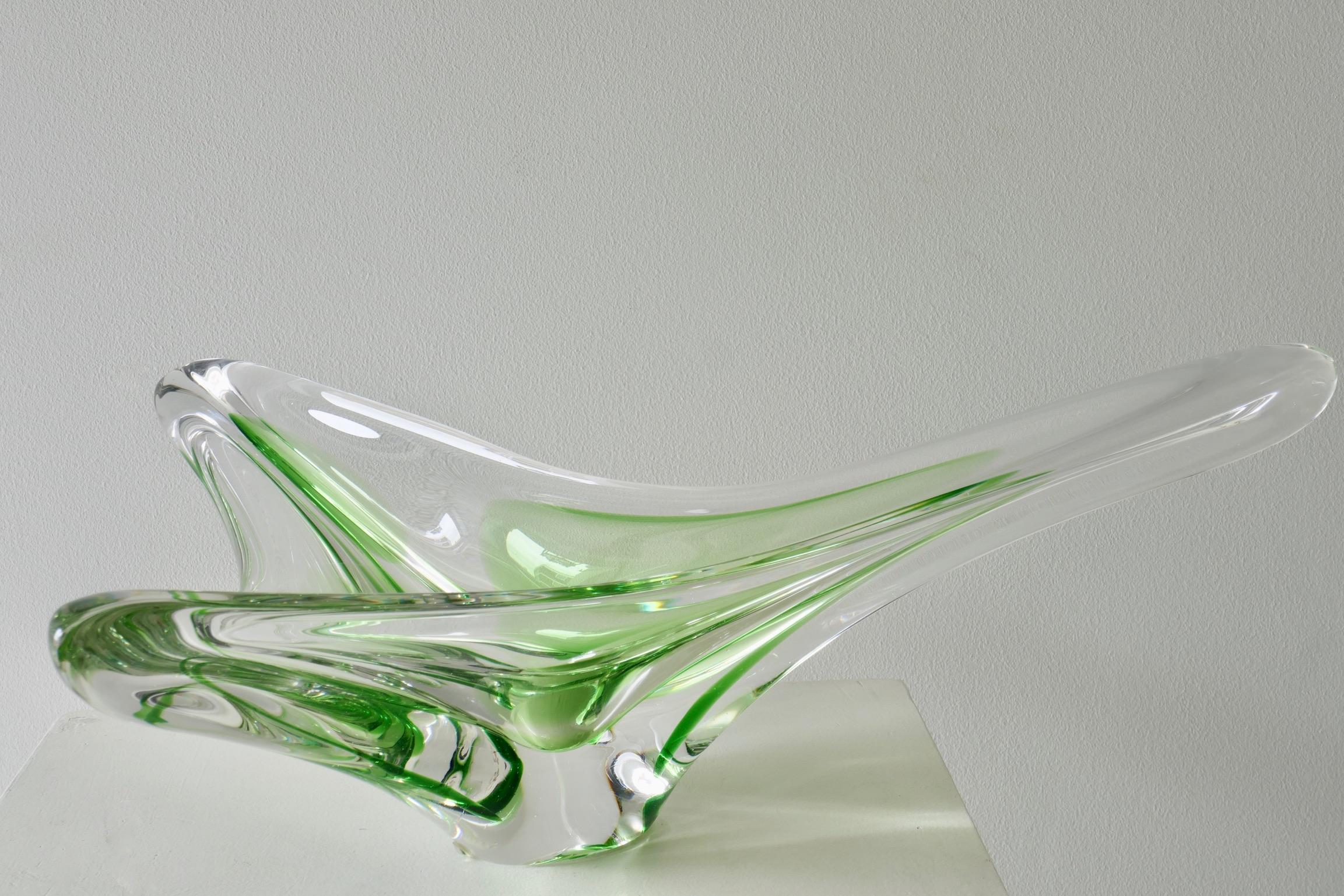 Large Val Saint Lambert Art Glass Green Centerpiece or Vide-Poche, 1950s 1
