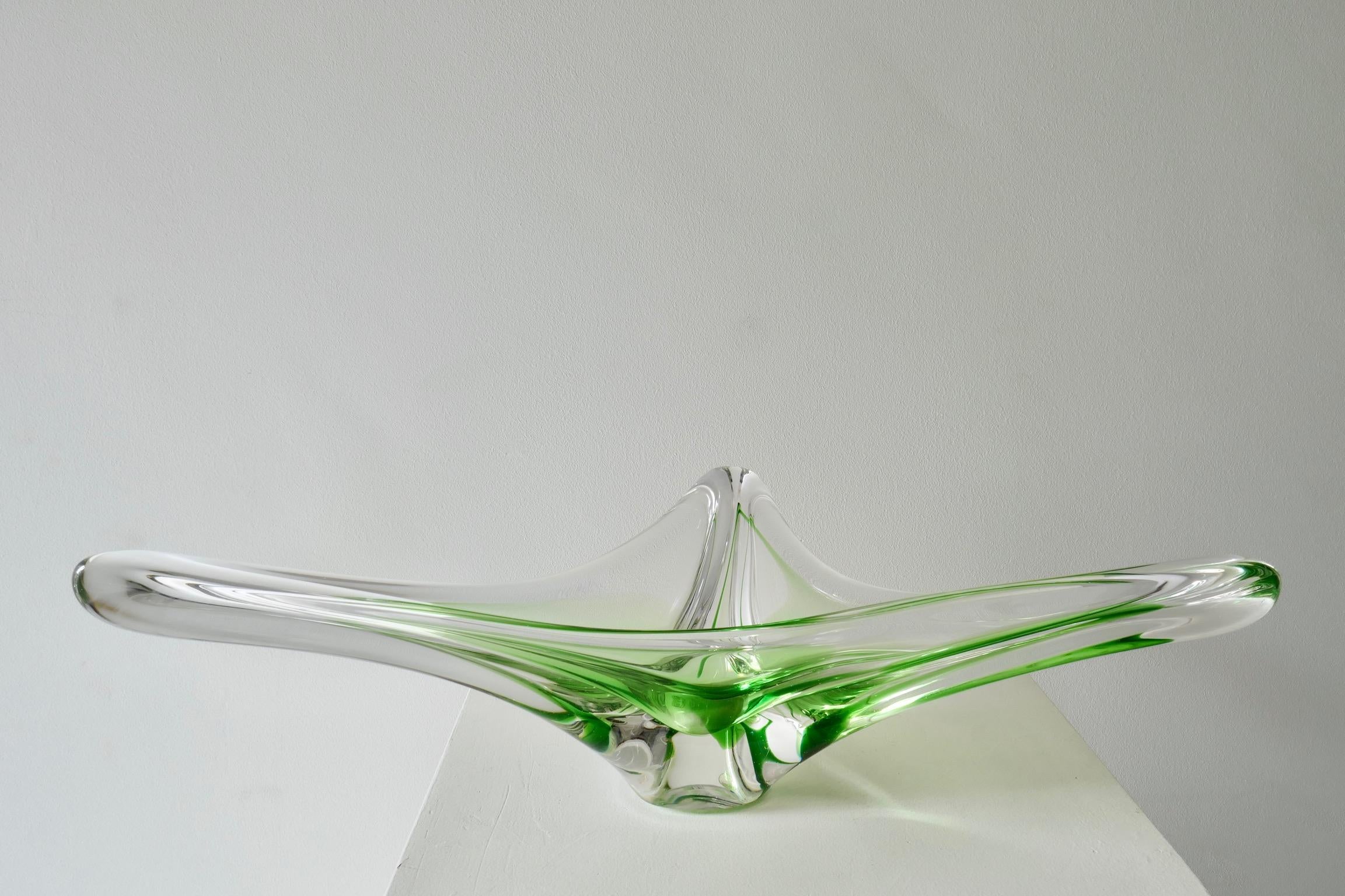 Large Val Saint Lambert Art Glass Green Centerpiece or Vide-Poche, 1950s 2