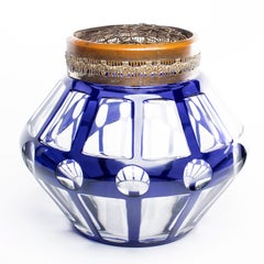 Grand bol Val Saint Lambert à roses bleues coupées