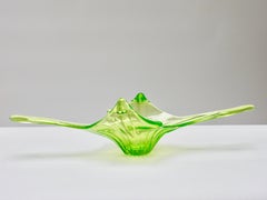 Large Val Saint Lambert  Uranium Green Art Glass Bowl Centerpiece, 1970s
