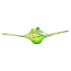 Large Val Saint Lambert Uranium Green Art Glass Bowl Centerpiece, 1970s