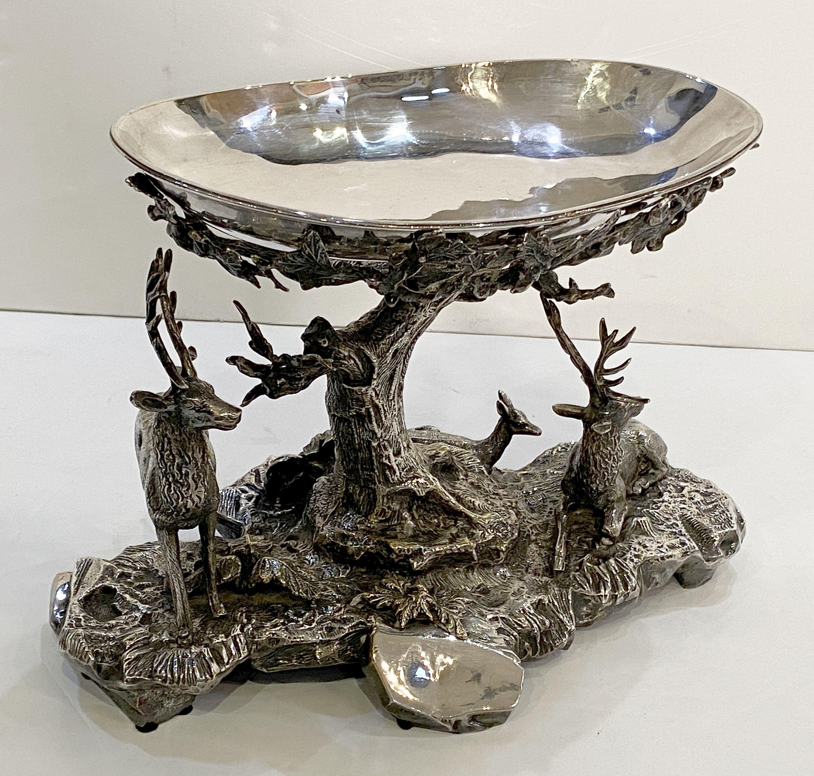 Large Valenti Stag or Deer Sculptural Centerpiece of Silver Plated Bronze  4