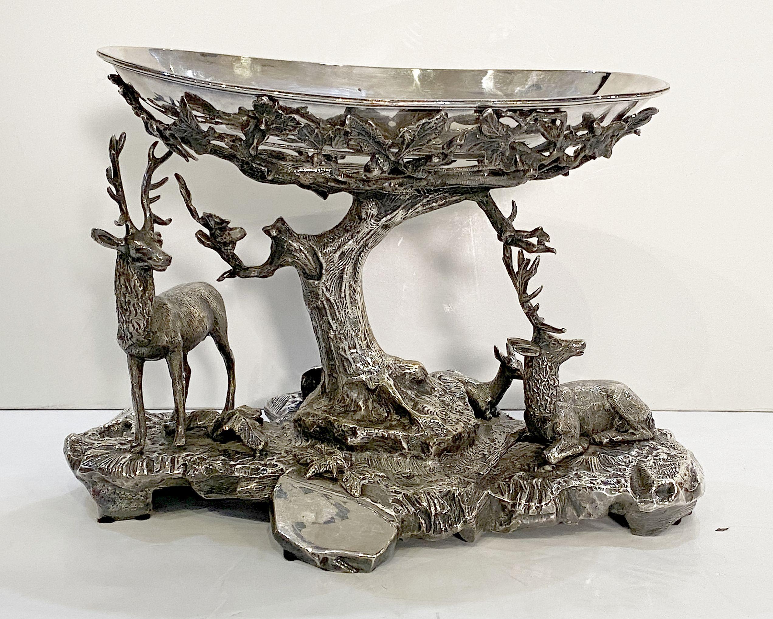 Large Valenti Stag or Deer Sculptural Centerpiece of Silver Plated Bronze  5