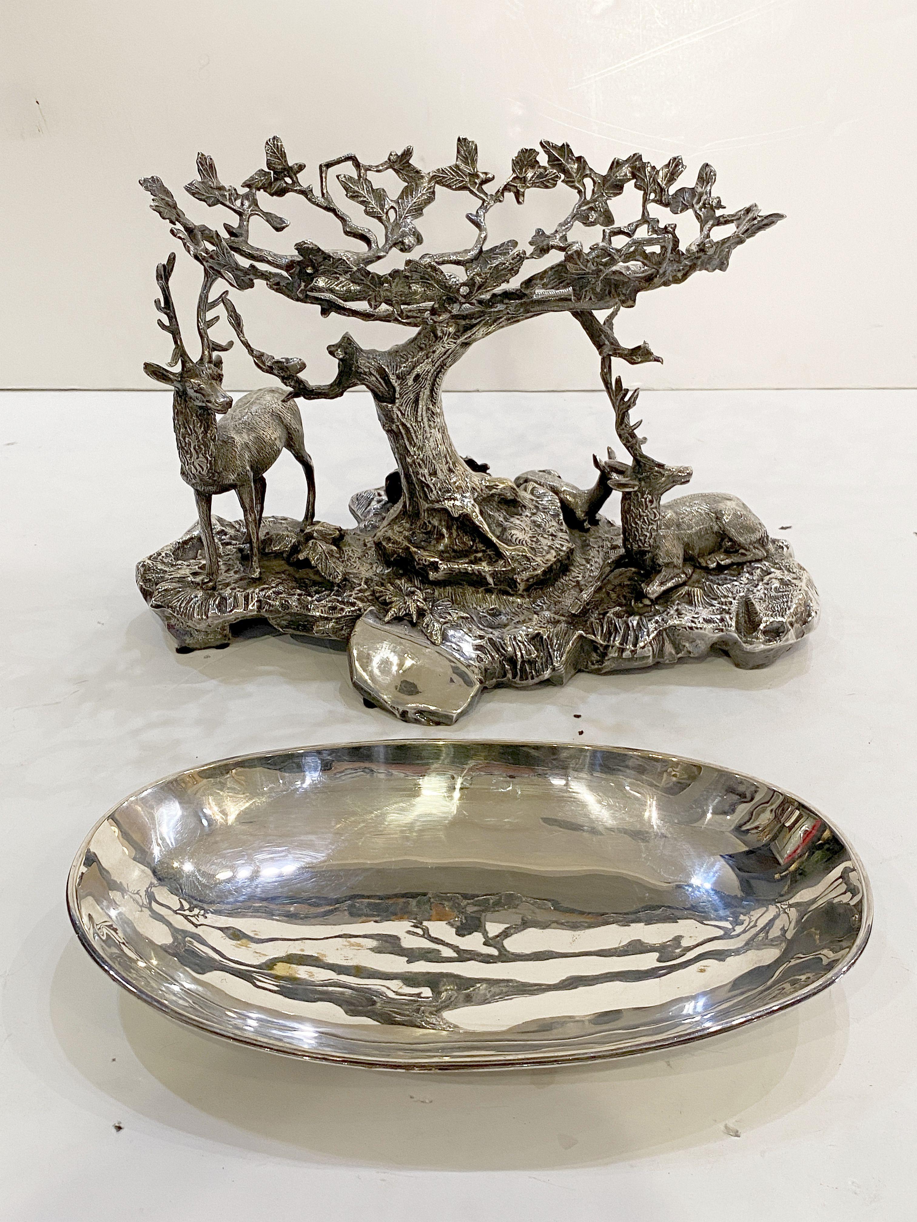 Large Valenti Stag or Deer Sculptural Centerpiece of Silver Plated Bronze  8