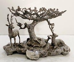 Large Valenti Stag or Deer Sculptural Centerpiece of Silver Plated Bronze