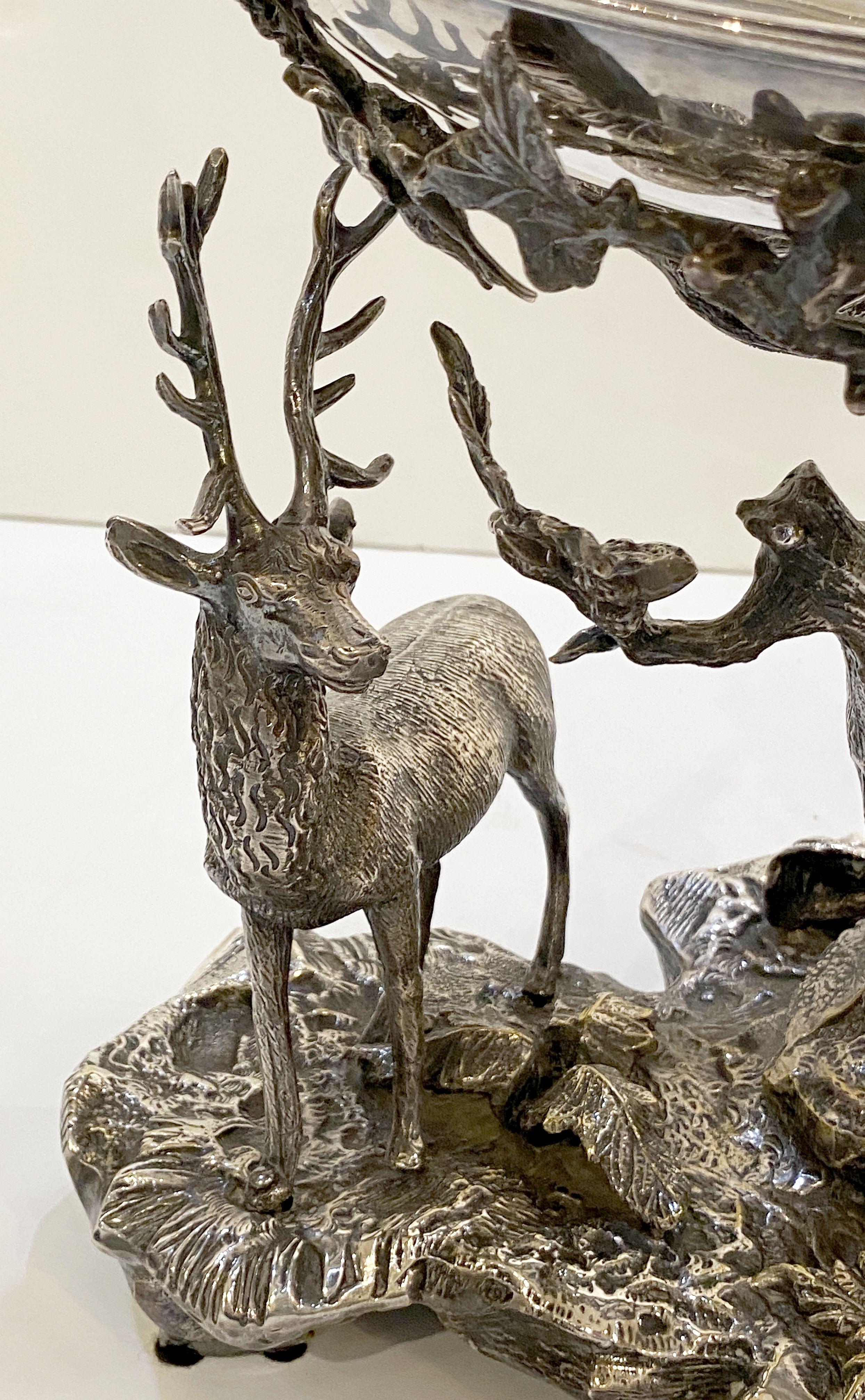 Spanish Large Valenti Stag or Deer Sculptural Centerpiece of Silver Plated Bronze 