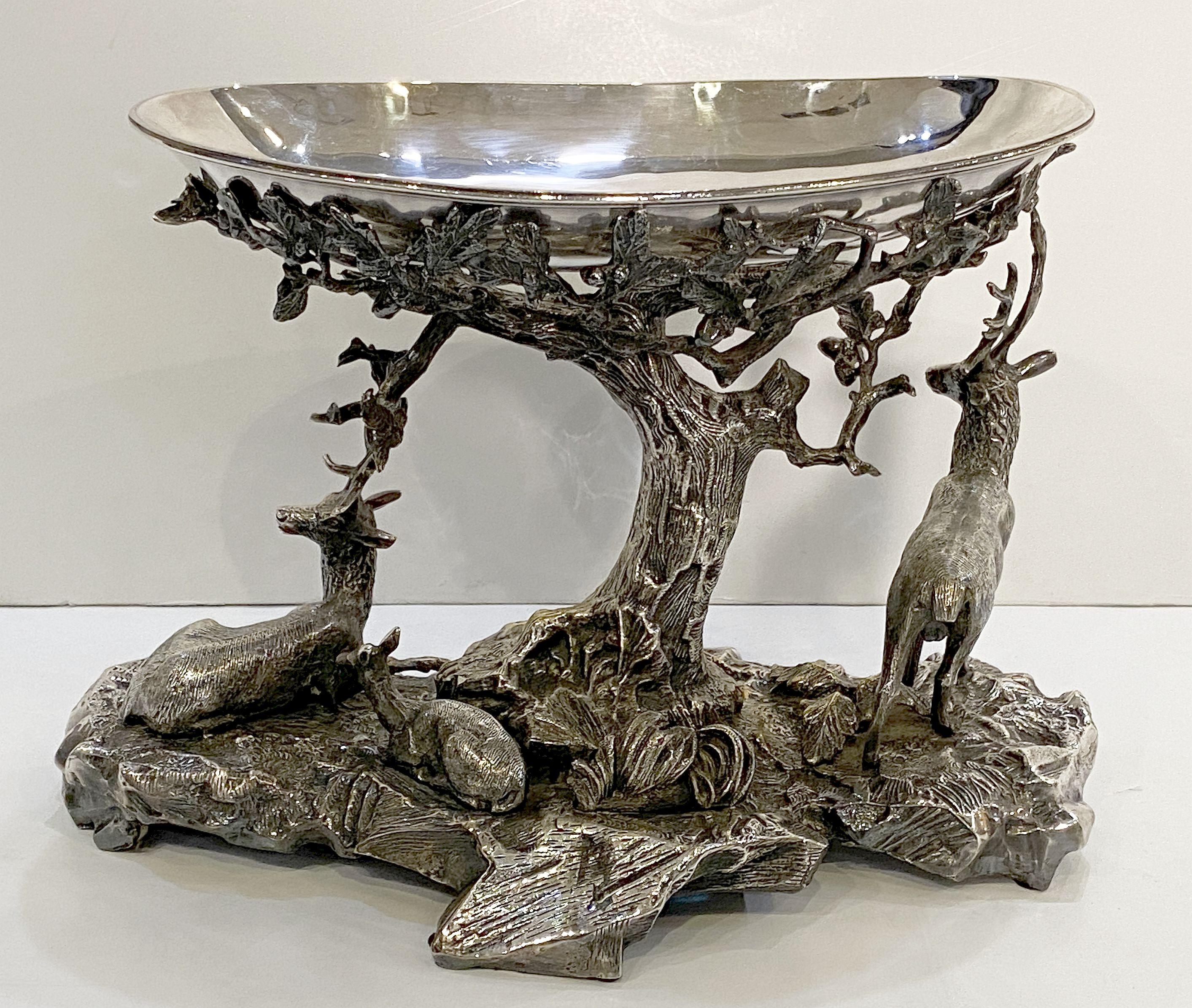 Large Valenti Stag or Deer Sculptural Centerpiece of Silver Plated Bronze  In Good Condition In Austin, TX