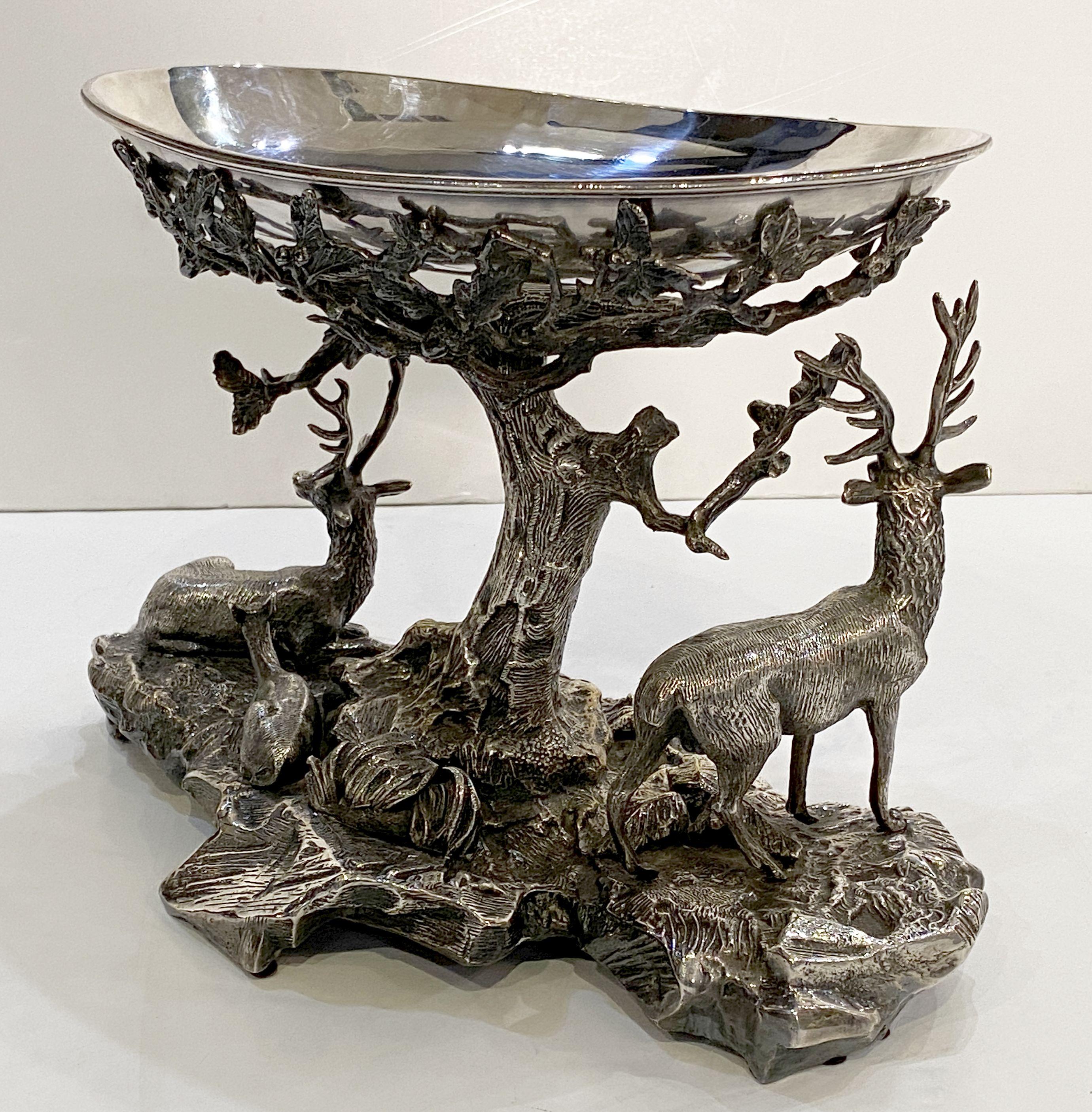 Large Valenti Stag or Deer Sculptural Centerpiece of Silver Plated Bronze  3