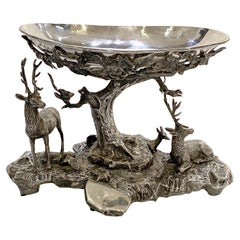 Large Valenti Stag or Deer Sculptural Centerpiece of Silver Plated Bronze 