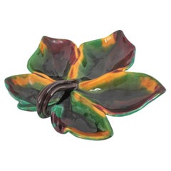 Large Vallauris Leaf Design Majolica Ceramic Platter Snack Tray