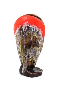 Large Vallauris Shell Vase in Orange and Brown Majolica Ceramic