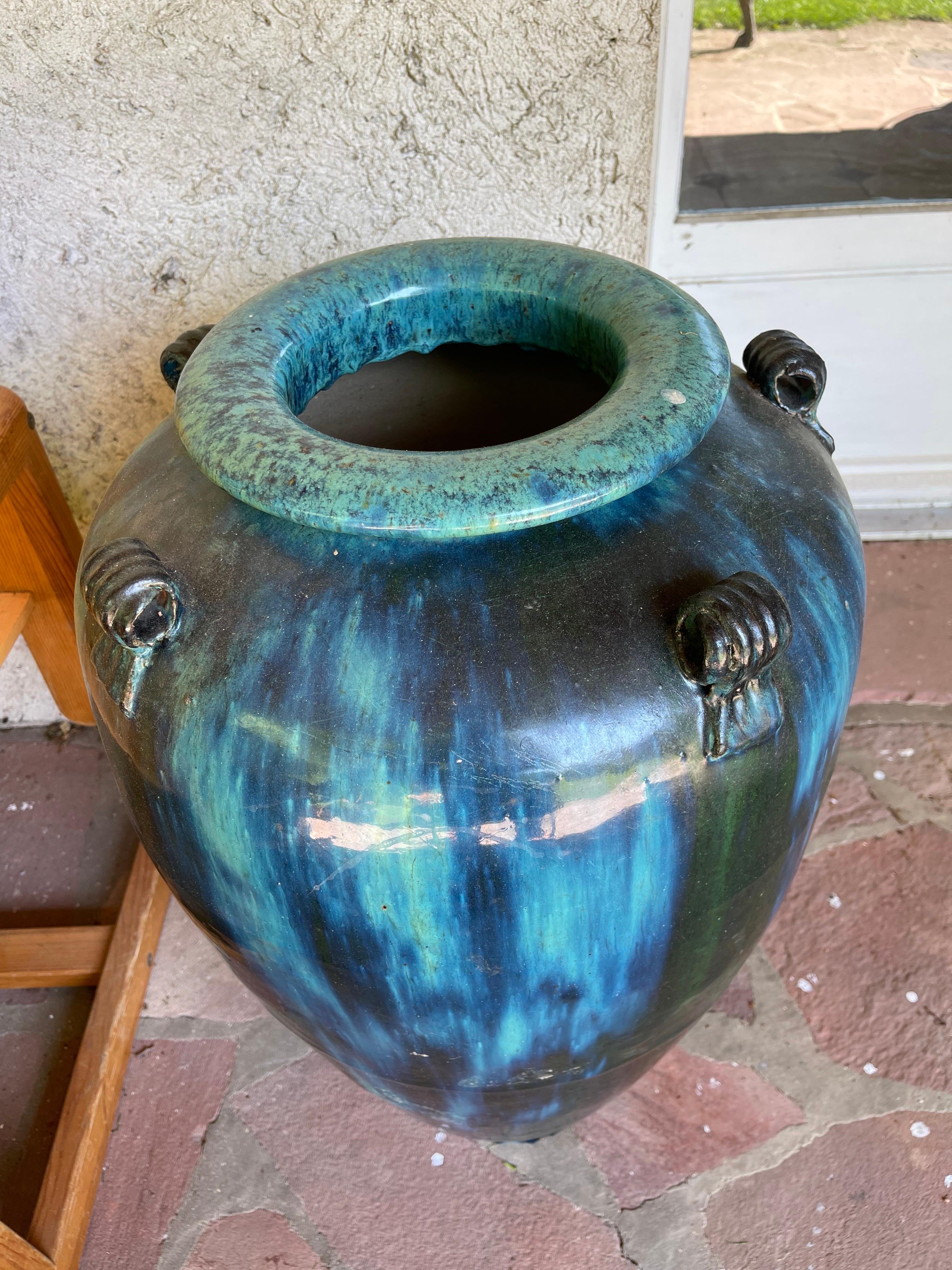 large blue ceramic pot