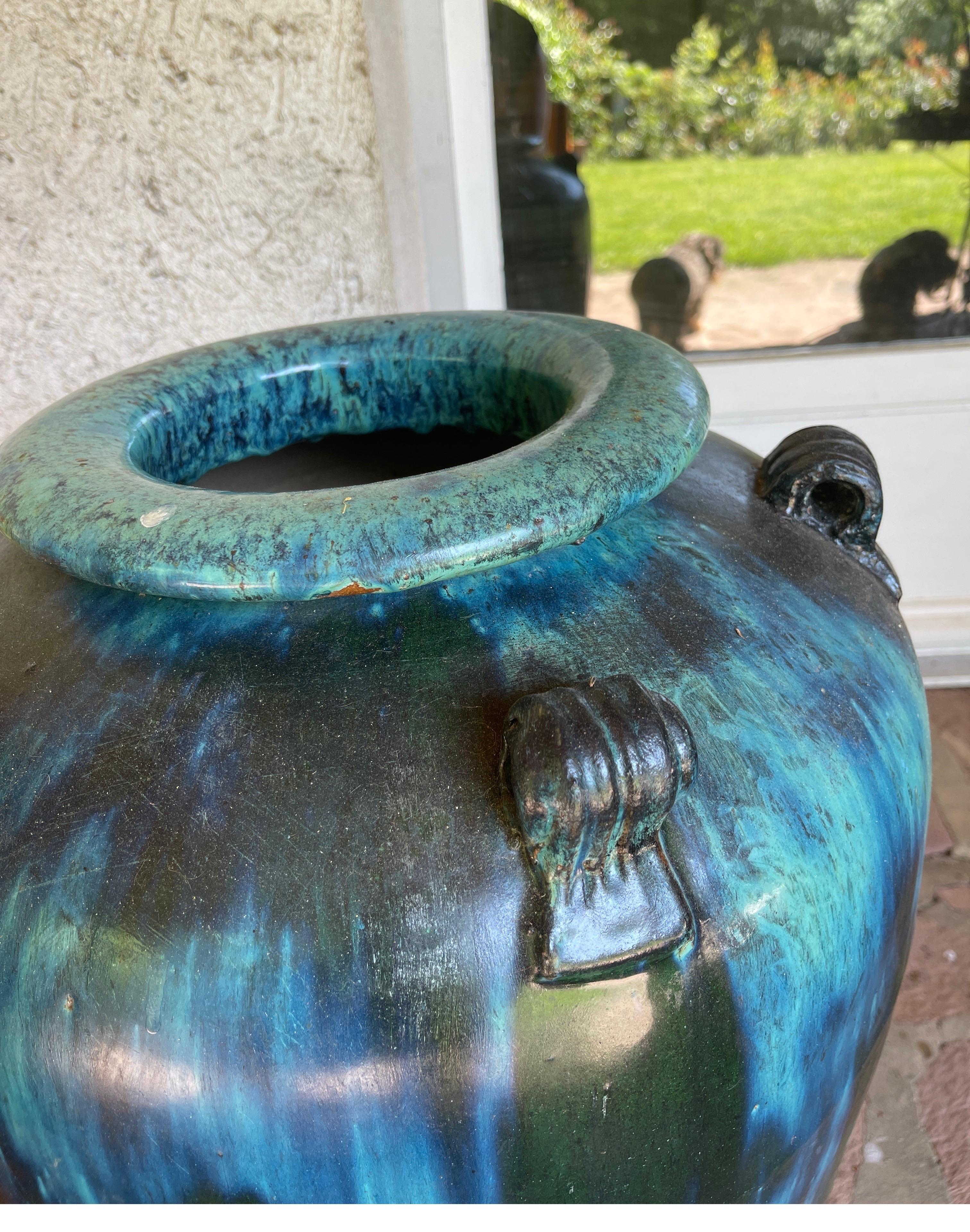 large blue ceramic pot