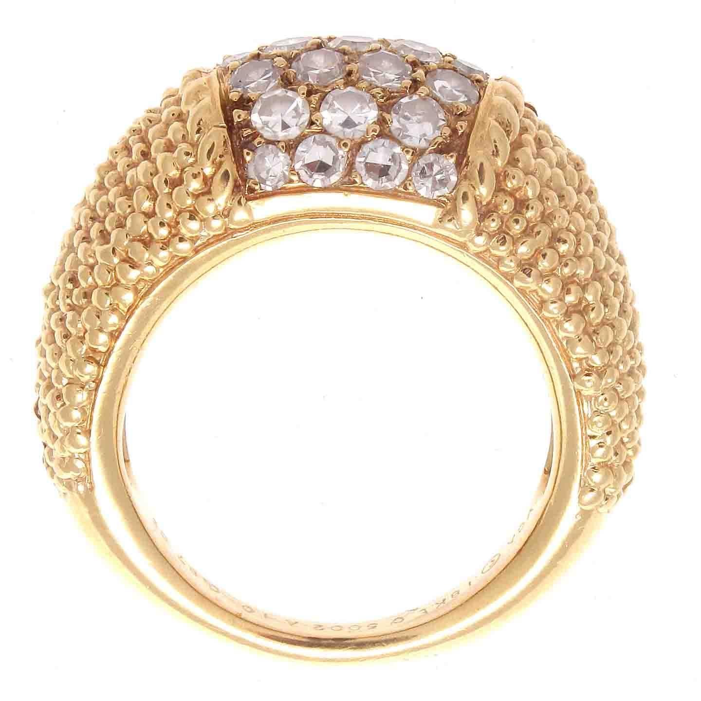 Large Van Cleef & Arpels Diamond Textured Gold Philippine Ring In Excellent Condition In Beverly Hills, CA