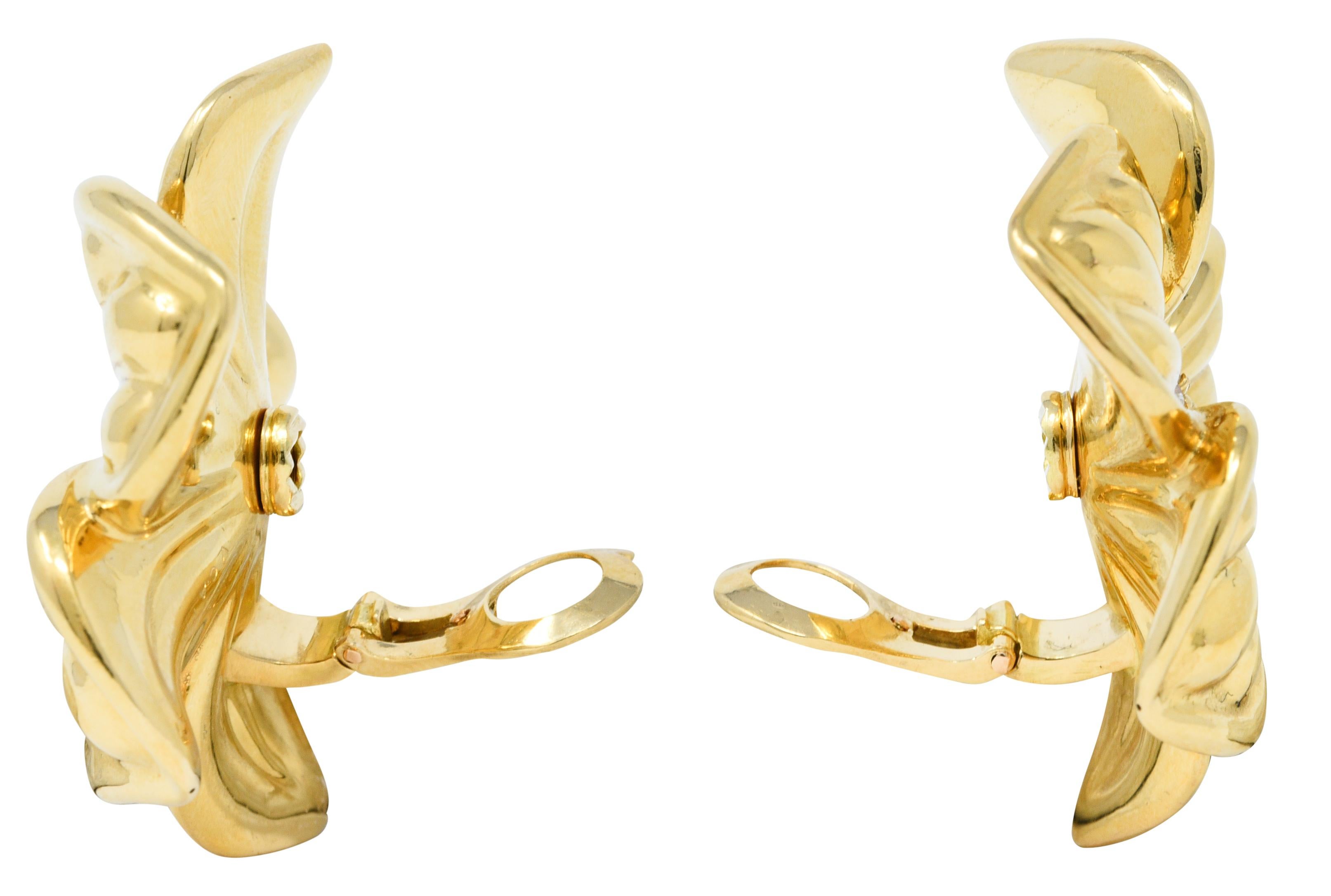 Contemporary Large Van Cleef & Arpels French Diamond 18 Karat Gold Magnolia Ear-Clip Earrings