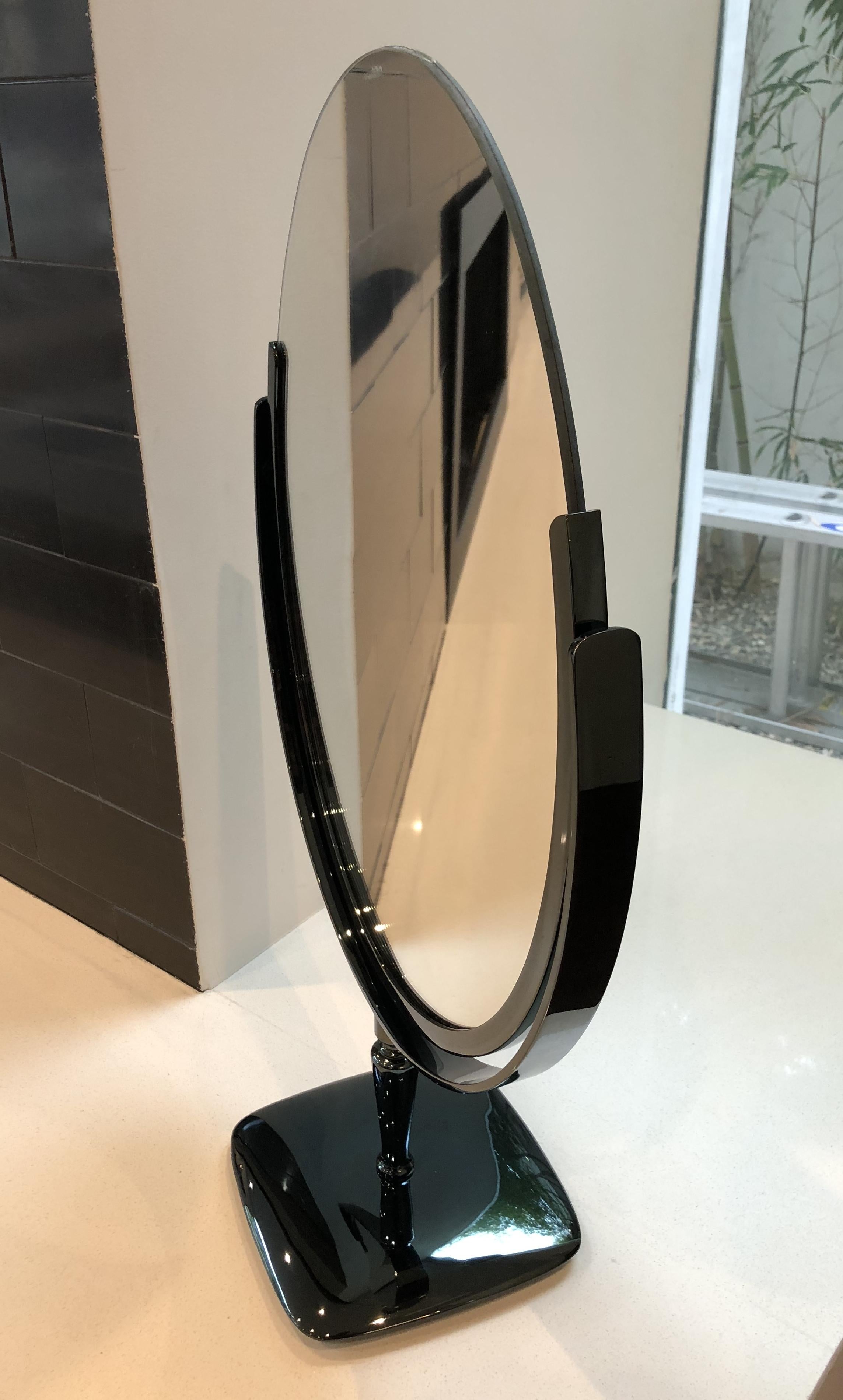 Mid-Century Modern Large Vanity Mirror in Black Nickel by Charles Hollis Jones