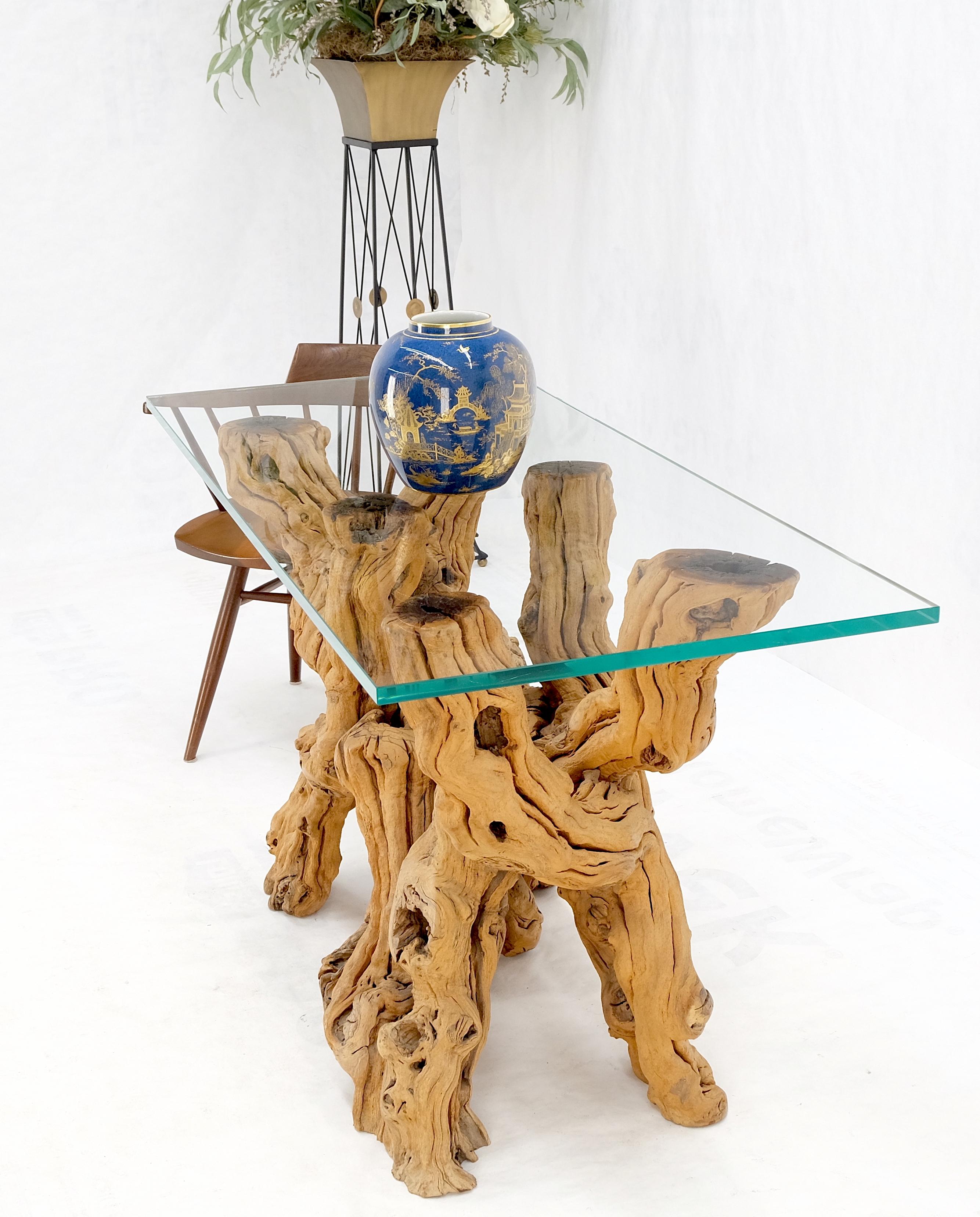 Grand bois flotté verni à base organique rectangulaire  Table console en verre MINT ! en vente 5