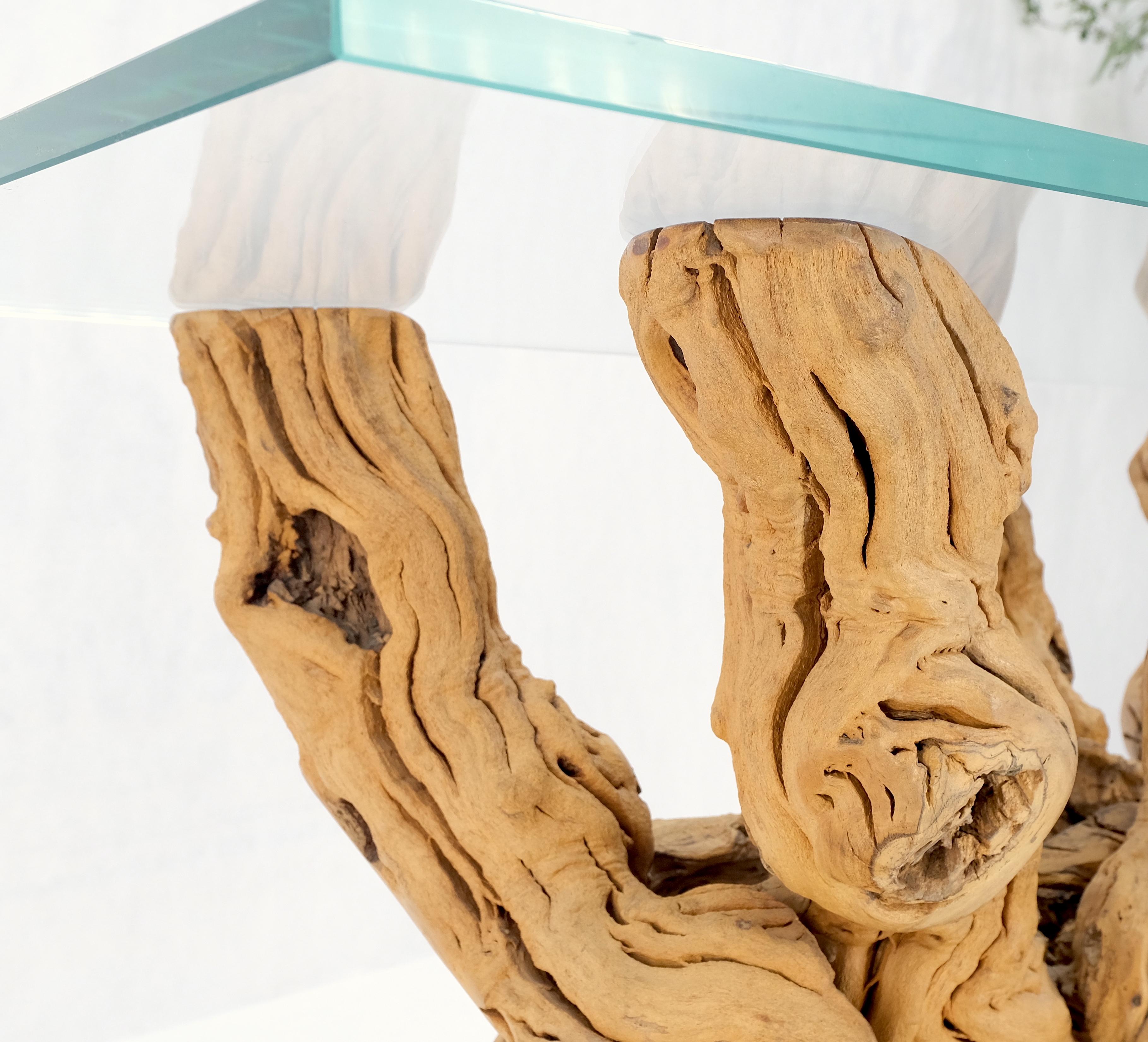 Unknown Large Varnished Driftwood Organic Base Rectangle  Glass Top Console Table MINT! For Sale