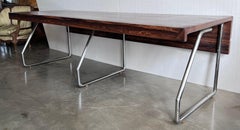 Large Varnished Wood Executive Desk, in the style of Florence Knoll