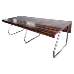 Vintage Large Varnished Wood Executive Desk, in the style of Florence Knoll