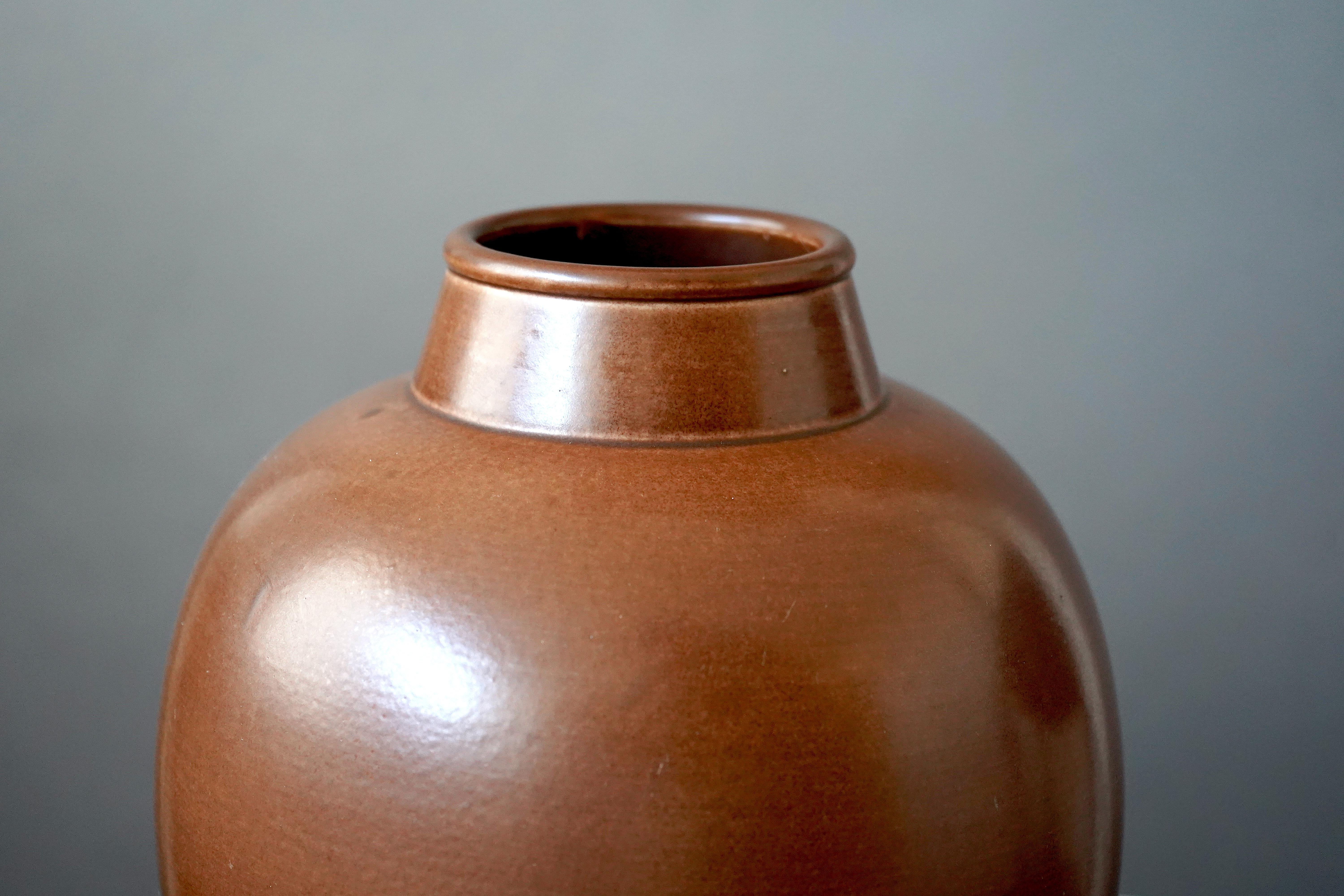 Turned Large Vase by Gertrud Lönegren, Rörstrand, Sweden, 1930s For Sale