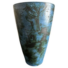 Jacques Blin Large Ceramic Vase, Blue Glaze, France, Circa 1950