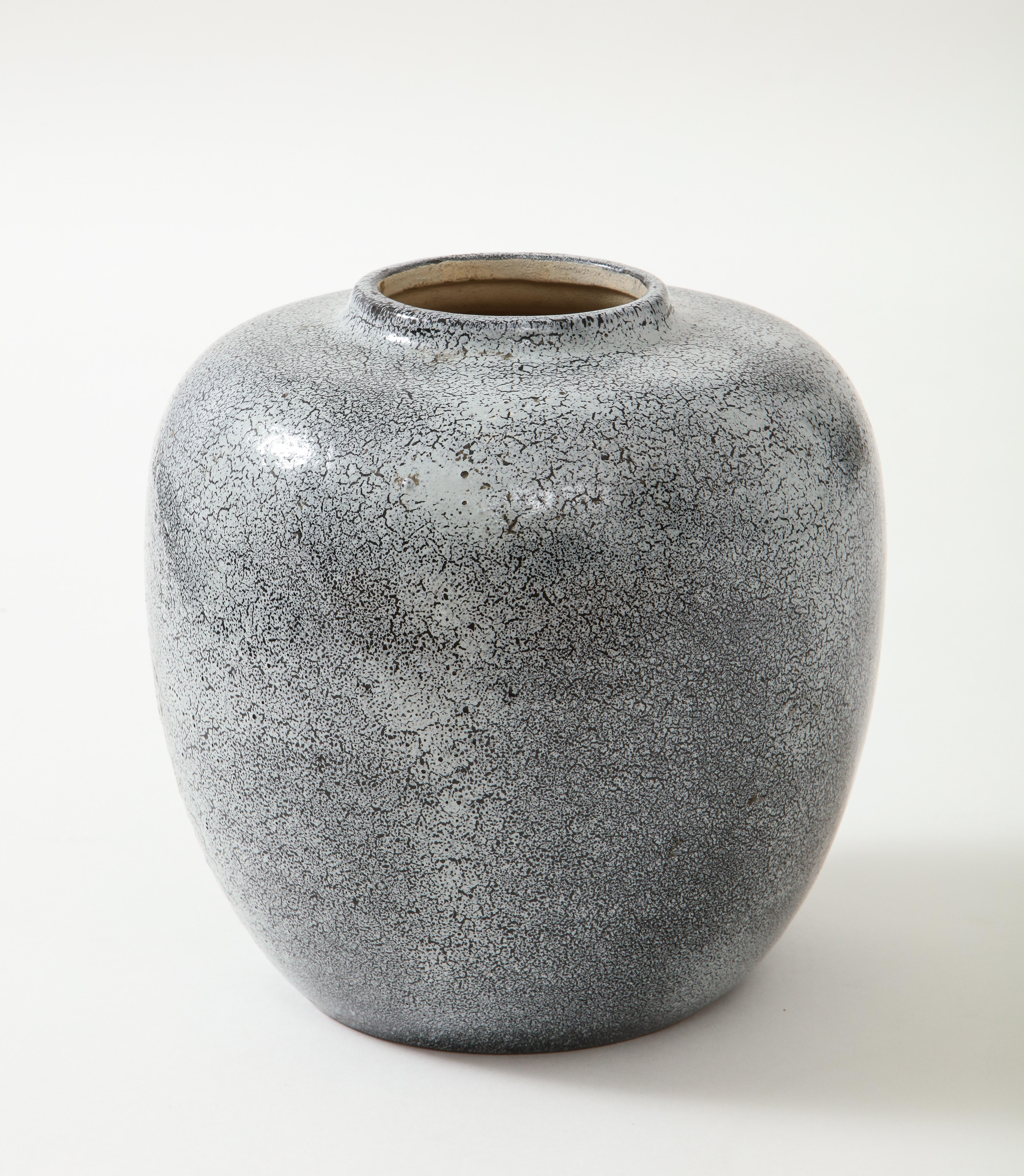 Large Vase by Robert Lallemant (1902-1954), France, circa 1940
signed: 'Lallemant’, '’Made in France’

Grey White Black Enamelled Glaze

H: 9.5 Diameter: 9.25 inches