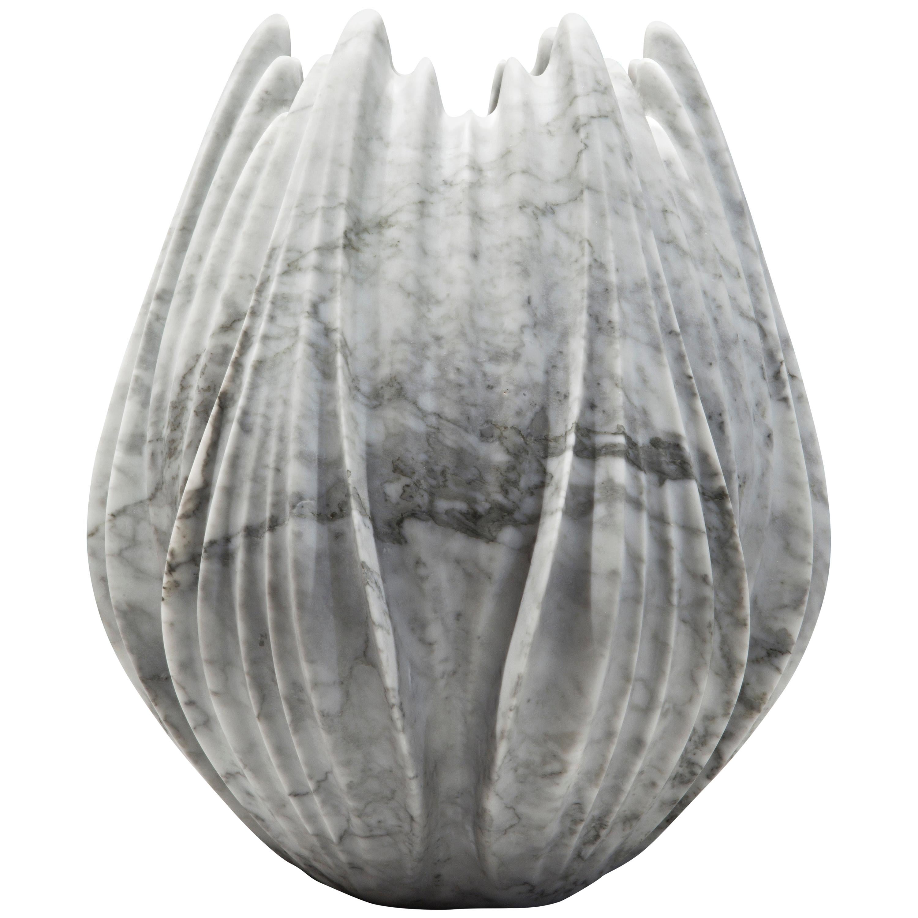 Sculptural Marble Vase designed by Zaha Hadid in Bianco Carrara Marble For Sale