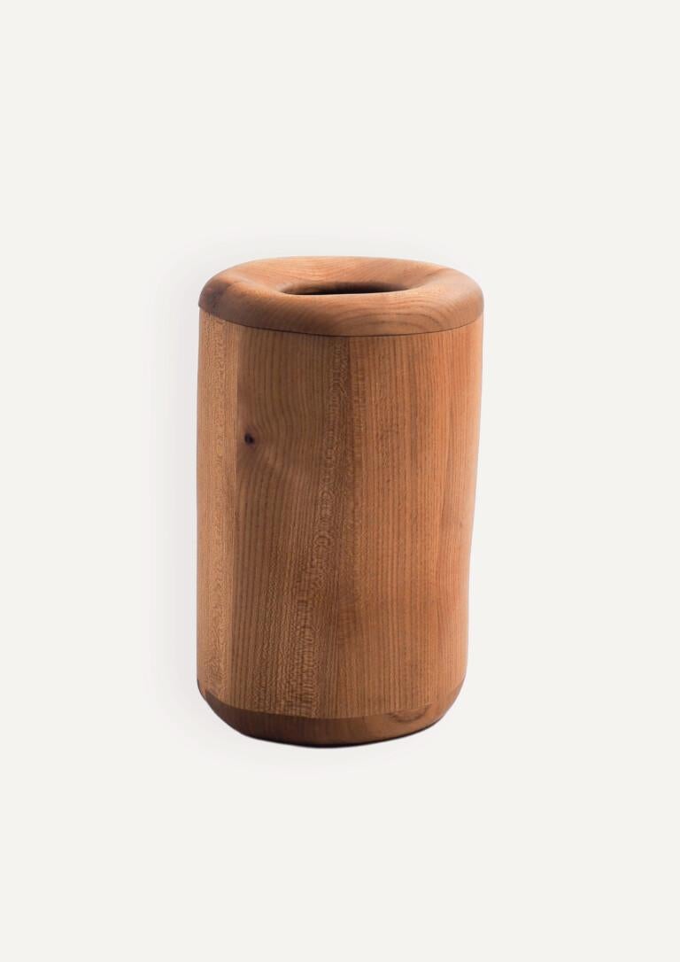 Minimalist Large vase, elm wood, handmade in France, unique piece For Sale