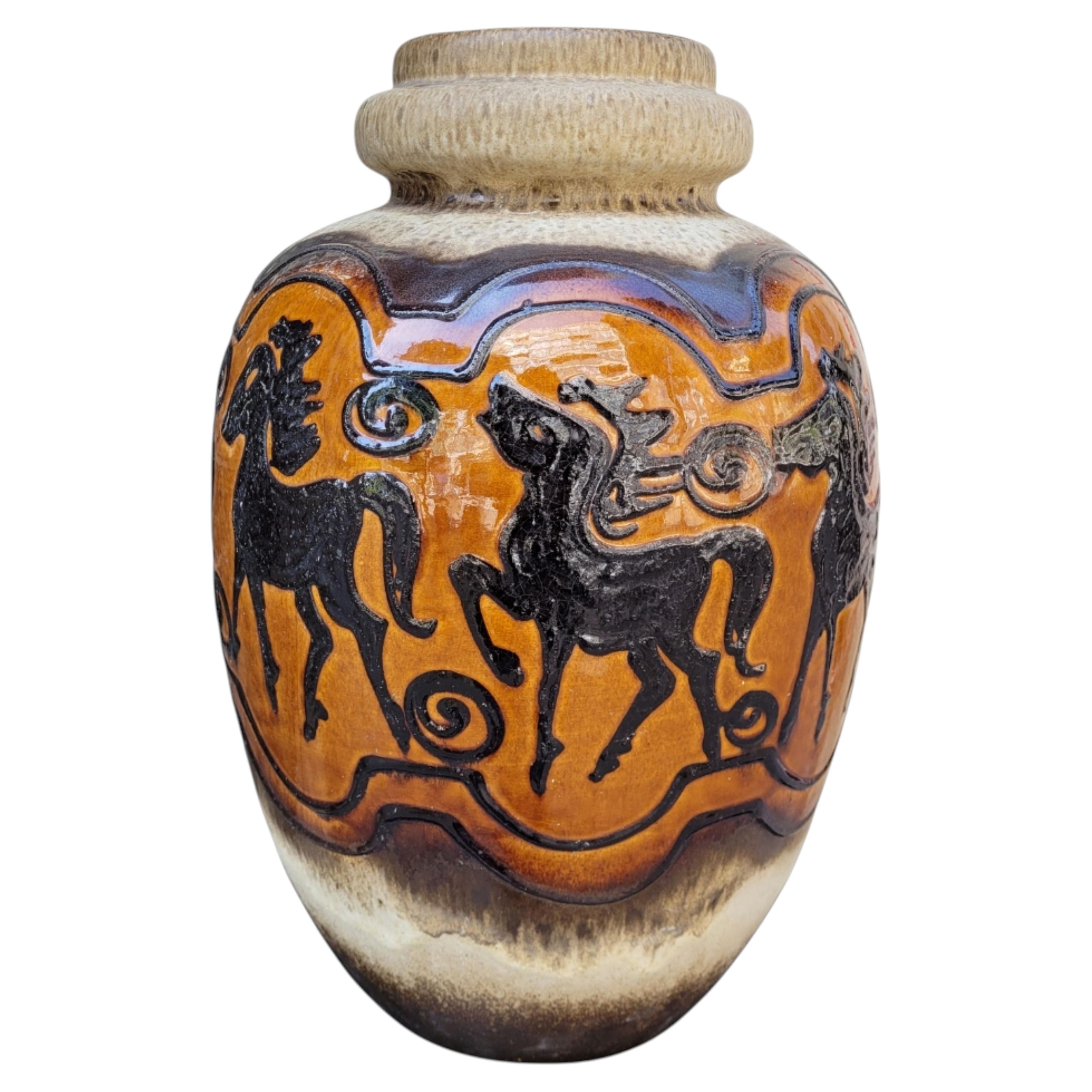 Large vase “Equestrian”, model 286-51, Scheurich Keramik, 1960s, Germany
