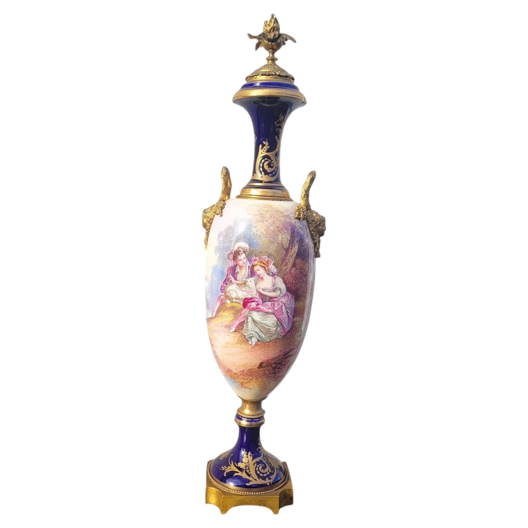Large Vase H87cm, Porcelain And Bronze, 19th Century For Sale