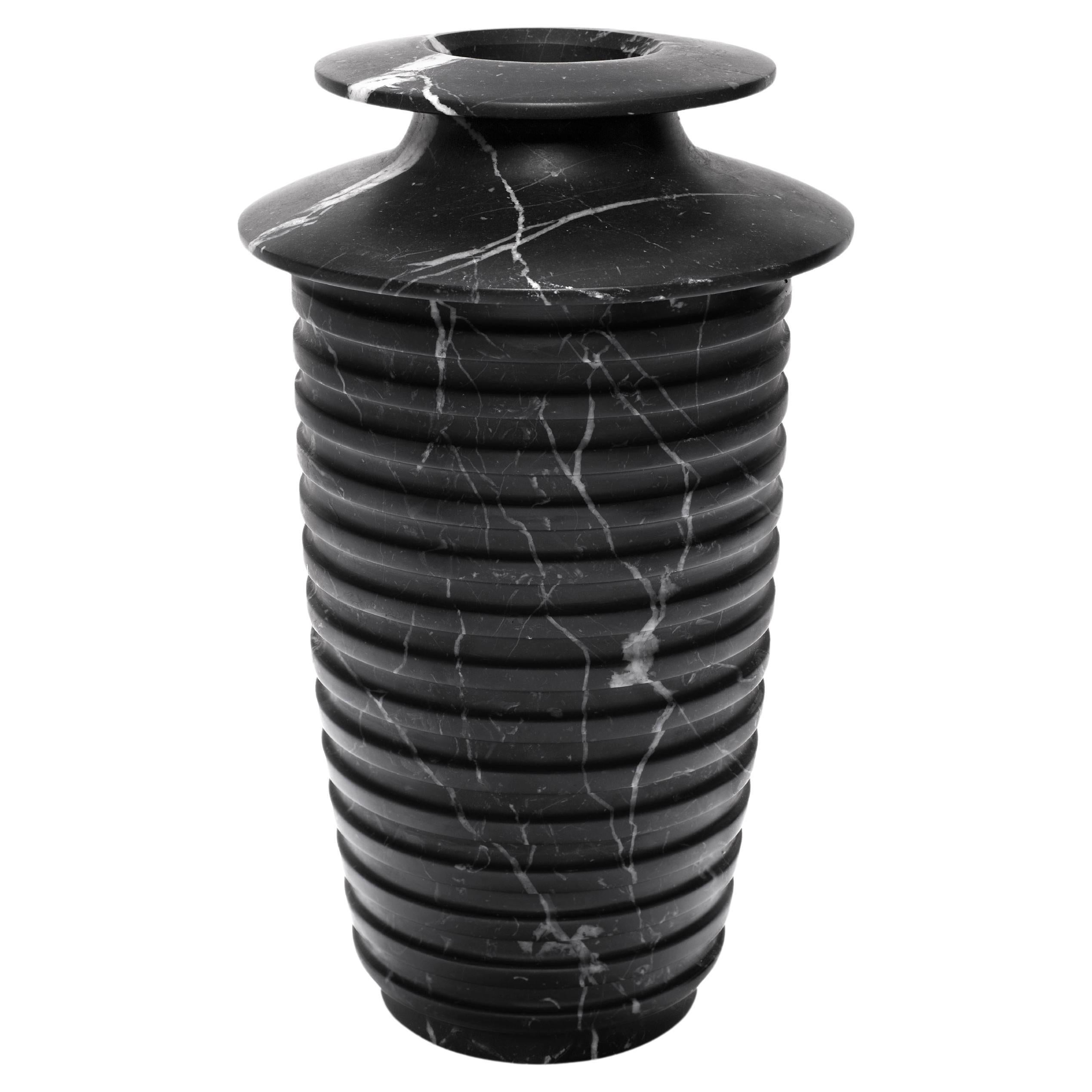 New Modern Large Vase in Black Marquinia Marble, creator Ivan Colominas For Sale