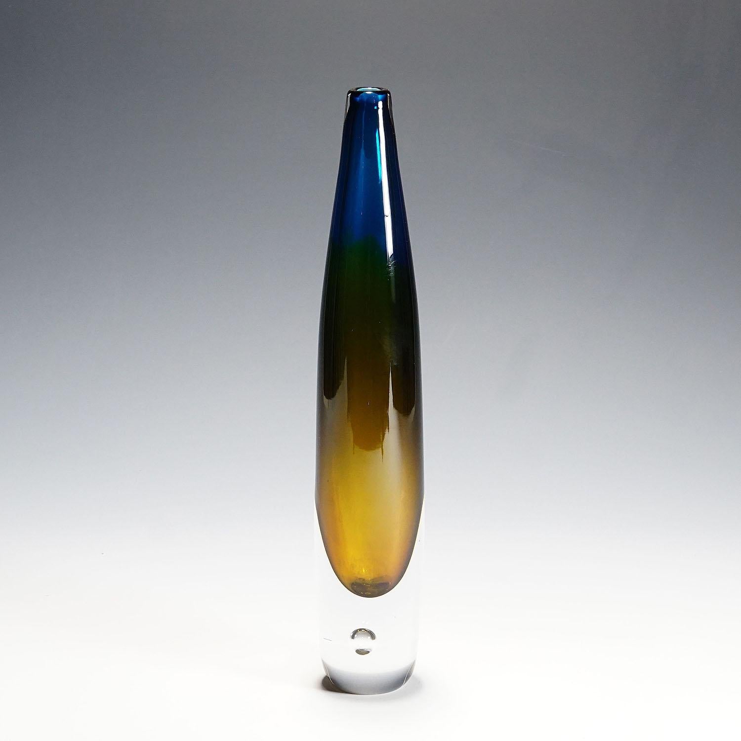 Mid-Century Modern Large Vase in Blue and Yellow by Vicke Lindstrand for Kosta 1960s