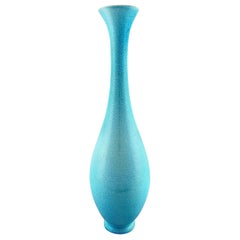 Large Vase in Cracked Glazed Stoneware, Beautiful Turquoise Glaze