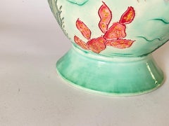 Large Vase in Painted Ceramic, Vallauris, Pink Green France, 1970, Signed