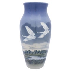 Retro Large Vase in Porcelain - Swans Flying over a lake / Nature - Royal Copenhagen 