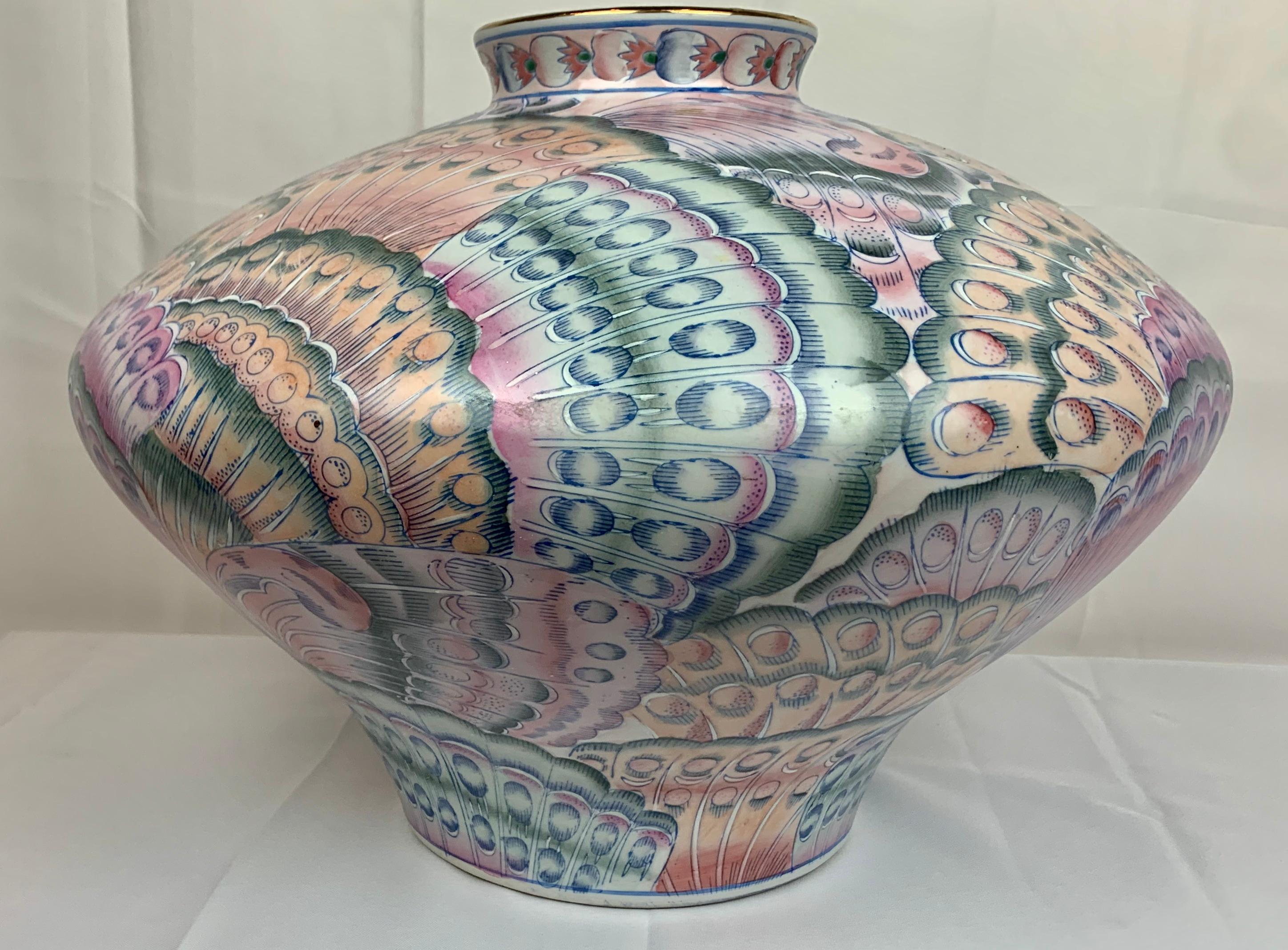 Hand Painted Large Vase or Jardiniere with Pastel Butterfly Motif 1