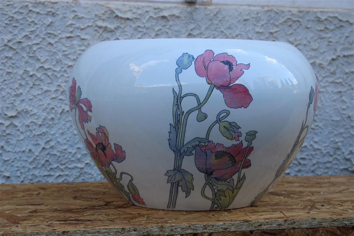 Large Vase Richard Ginori Art Nouveau 1910 Italy Poppies In Good Condition For Sale In Palermo, Sicily