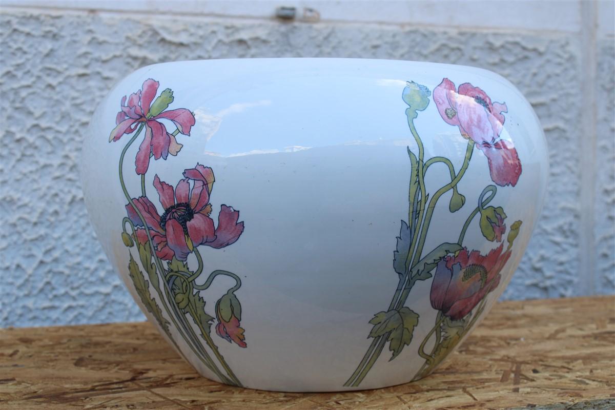 Ceramic Large Vase Richard Ginori Art Nouveau 1910 Italy Poppies For Sale