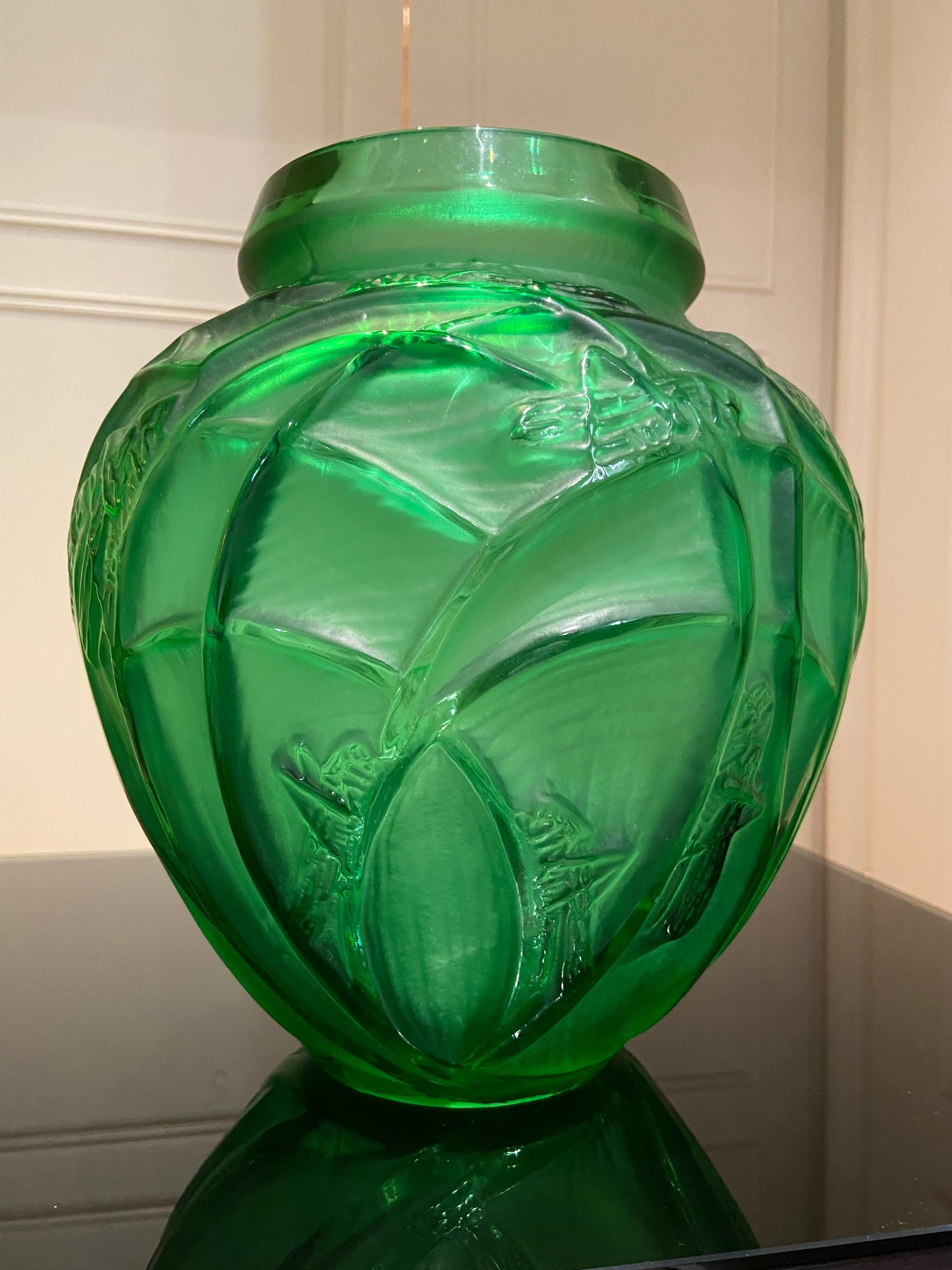 Machine-Made Large Vase “Sauterelles” R. Lalique