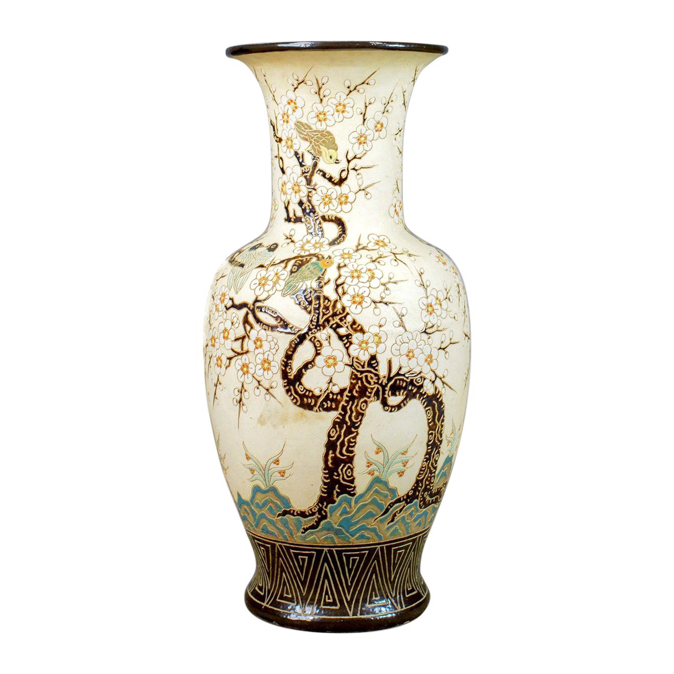 Large Vase Vintage Japanese Baluster Cherry Blossom and Birds, 20th