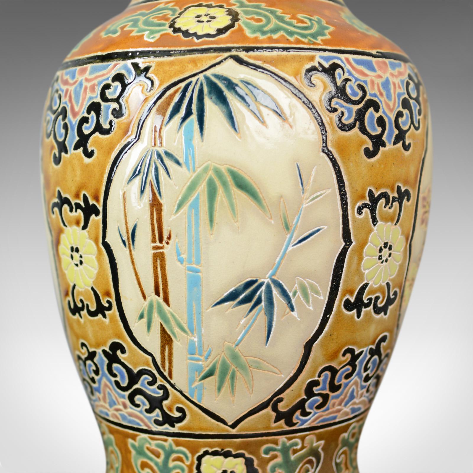 Ceramic Large Vase, Vintage, Oriental, Baluster, Panel Scenes, Late 20th Century For Sale
