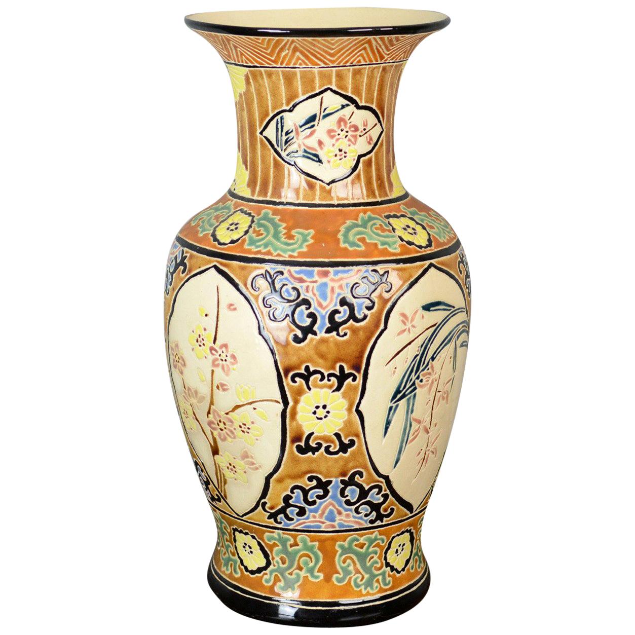 Large Vase, Vintage, Oriental, Baluster, Panel Scenes, Late 20th Century For Sale