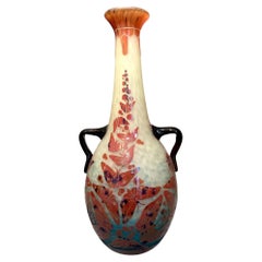 Antique Large vase with butterflies by C.Schneider, Le Verre Français, France circa 1925