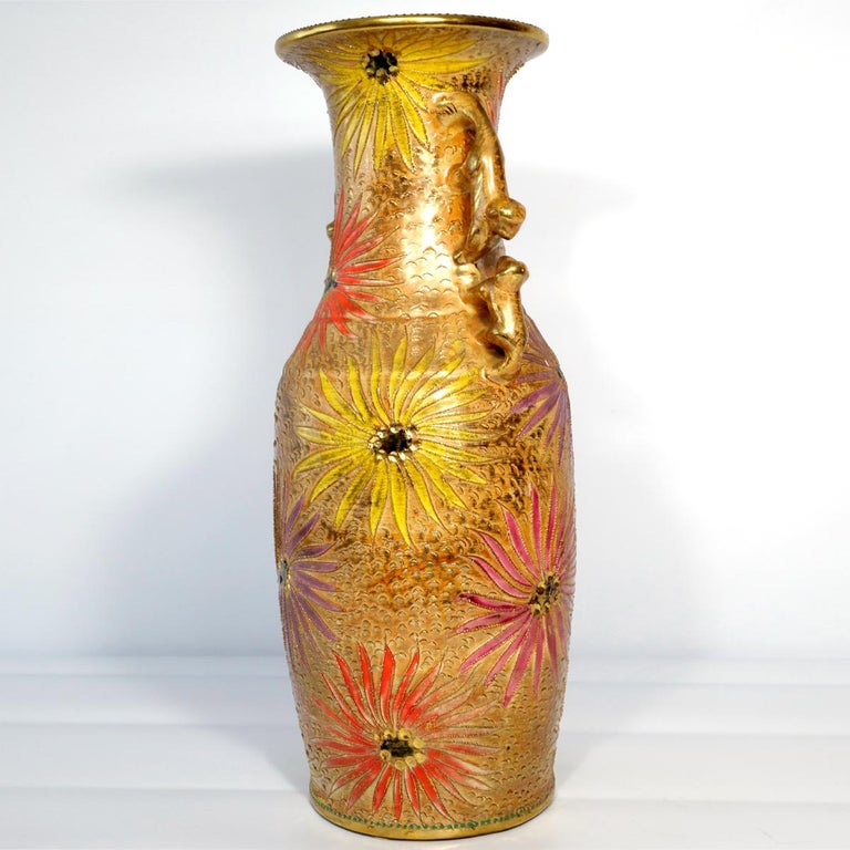 Large Vase with Lions and Asters Designed by Hubert Bequet for Quaregnon at  1stDibs