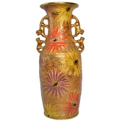 Large Vase with Lions and Asters Designed by Hubert Bequet for Quaregnon