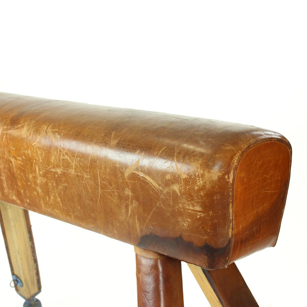 Large Vaulting Gymnastics Leather Horse, Czechoslovakia, circa 1950 im Angebot 5