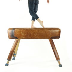 Large Vaulting Gymnastics Leather Horse, Czechoslovakia, circa 1950